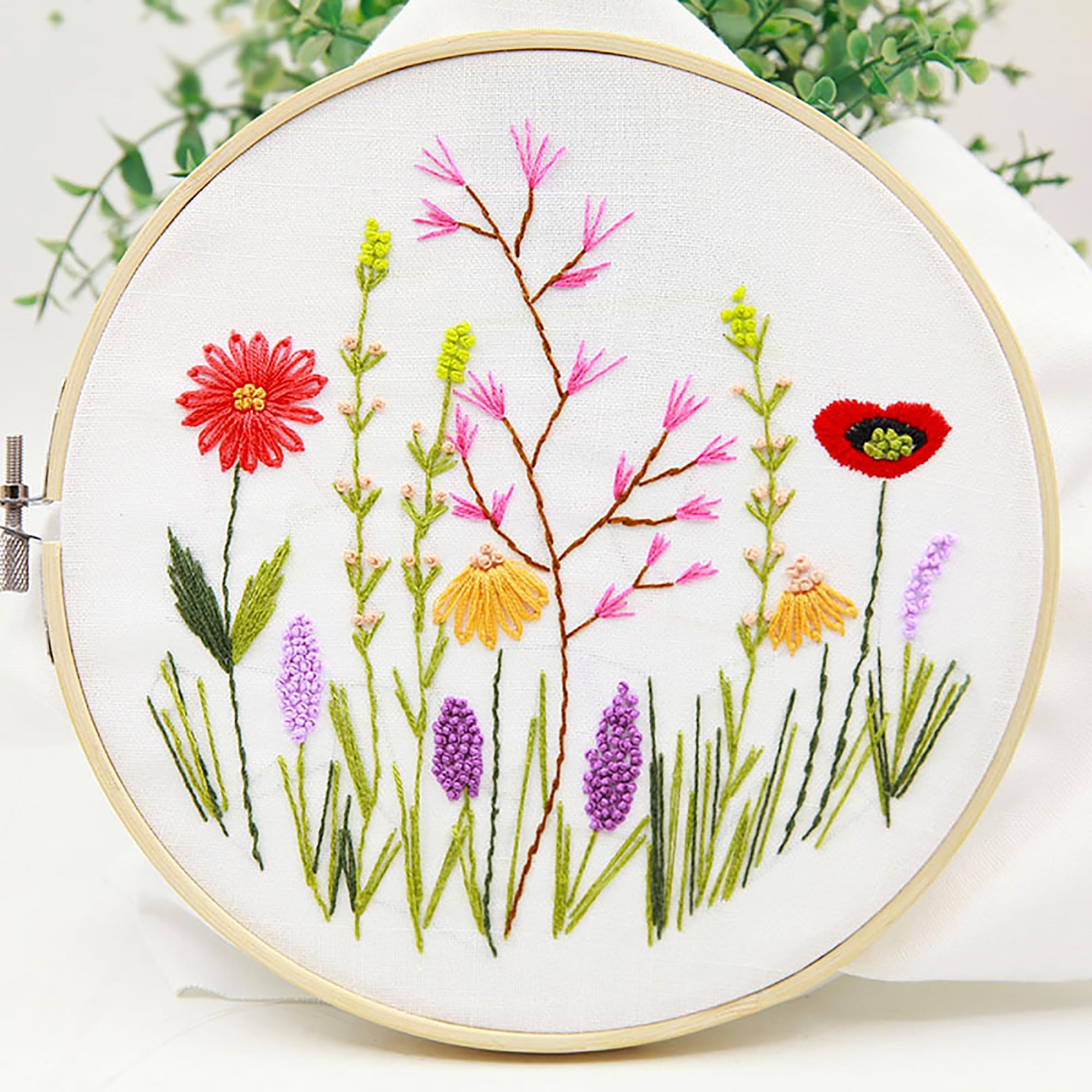Maydear Embroidery Kit for Beginners, Adults, Floral Pattern, Cross Stitch Kit, Embroidery Hoop, Color Threads, Scissors, Non-Foldable