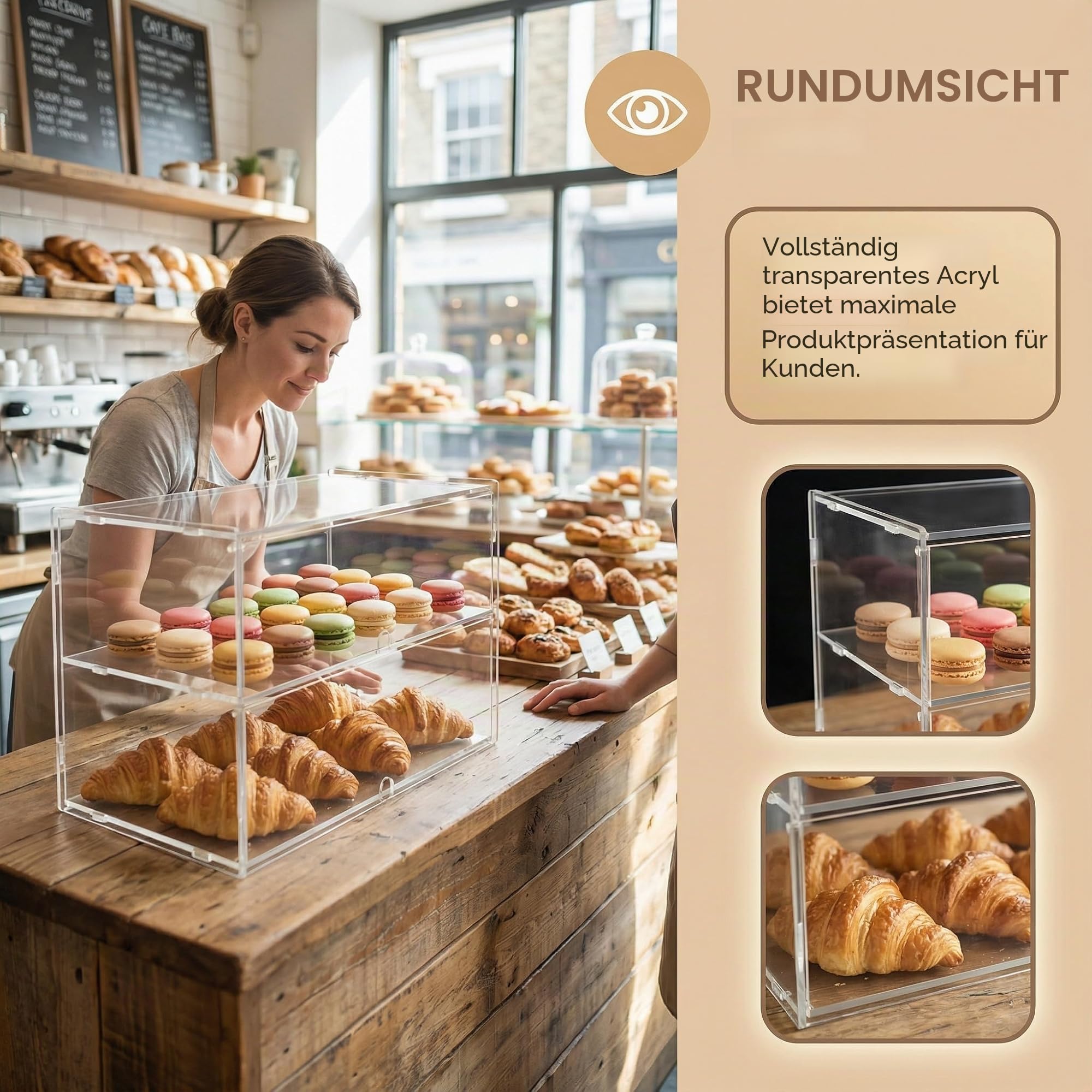 Bäckerei-Vitrine mit 2 Ebenen für kommerzielle Arbeitsplatte, 47 x 24 x 30 cm, Acryl-Aufbewahrungsbox für Dessert, Donuts, Brot, Kuchen, Cupcakes, Bagels und Kekse