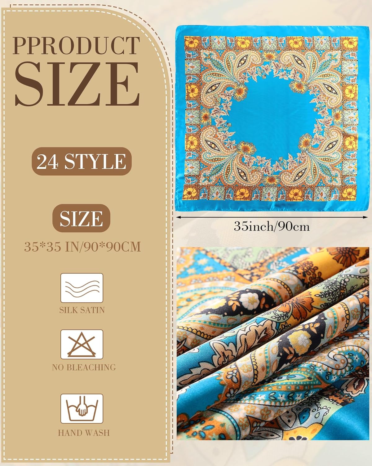 Liitrsh 24 Pcs 35 Inch Satin Large Head Scarves for Women Silk Head Wrap Vintage Bandanas Square for Women, 24 Designs - Image 2