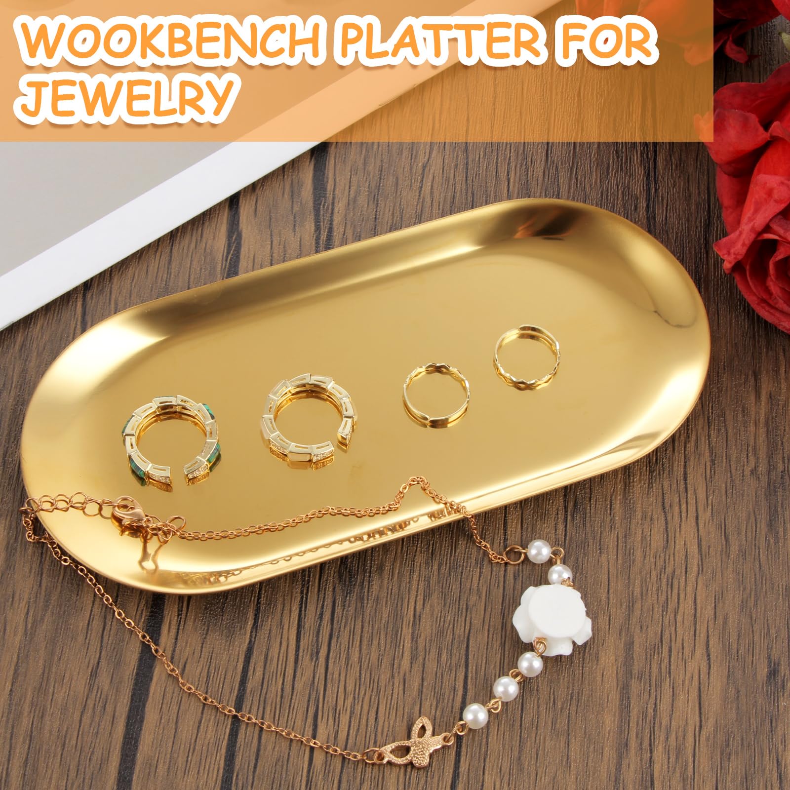 AKOLAFE Set di 10 vassoi da portata in acciaio inox dorati per servire cibo, vassoi in metallo extra piccoli, decorativi, piatti ovali lunghi 17,8 cm, piatti da portata ispessiti per feste, buffet