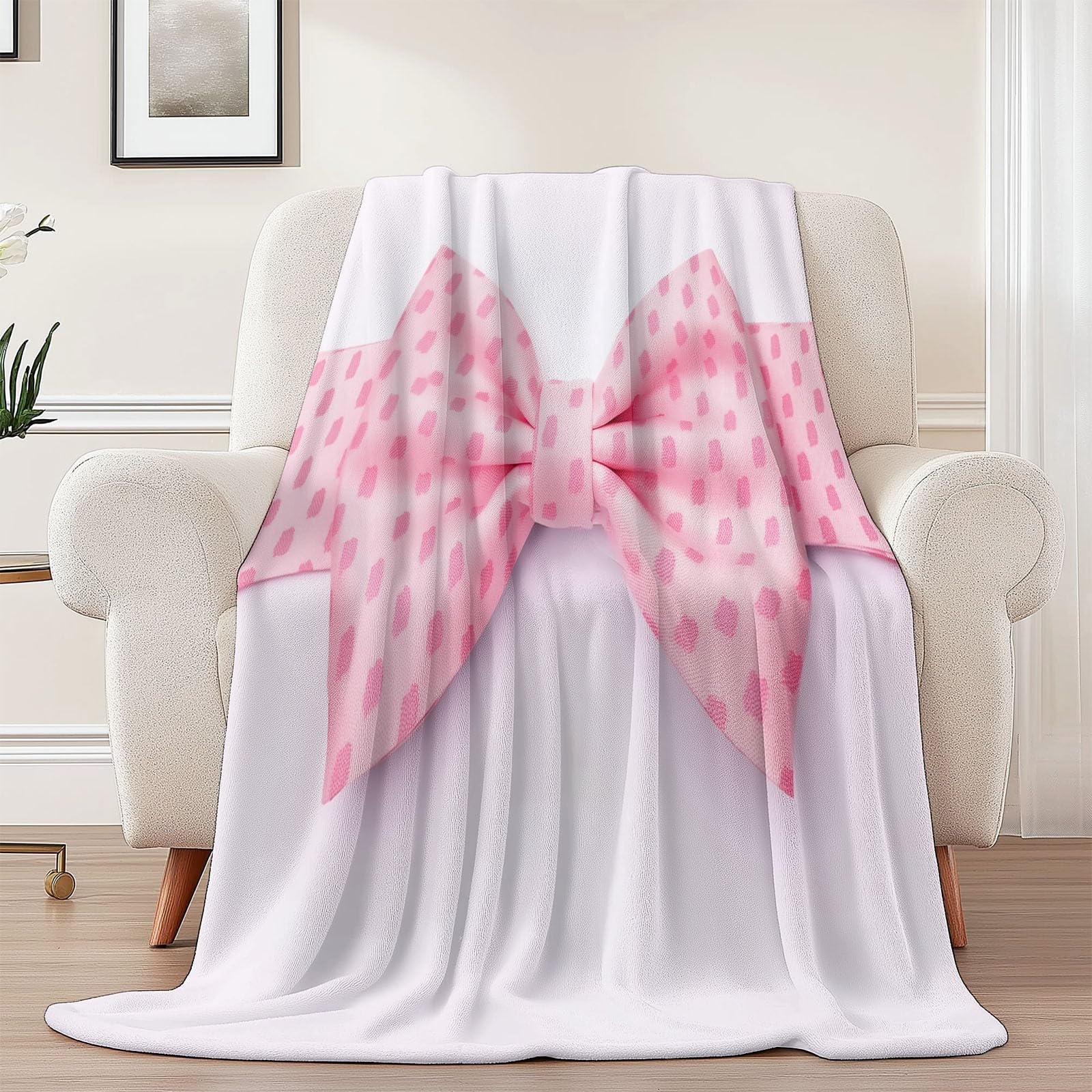 Genérico Manta de Lana para Cama Sofa Cámping 150 x 200 cm, Elegante Estiloso Lazo Manta Estampada de Franela - Blanquecino Suave y Cálida Frazada Sherpa para Adultos Niños y Adultos