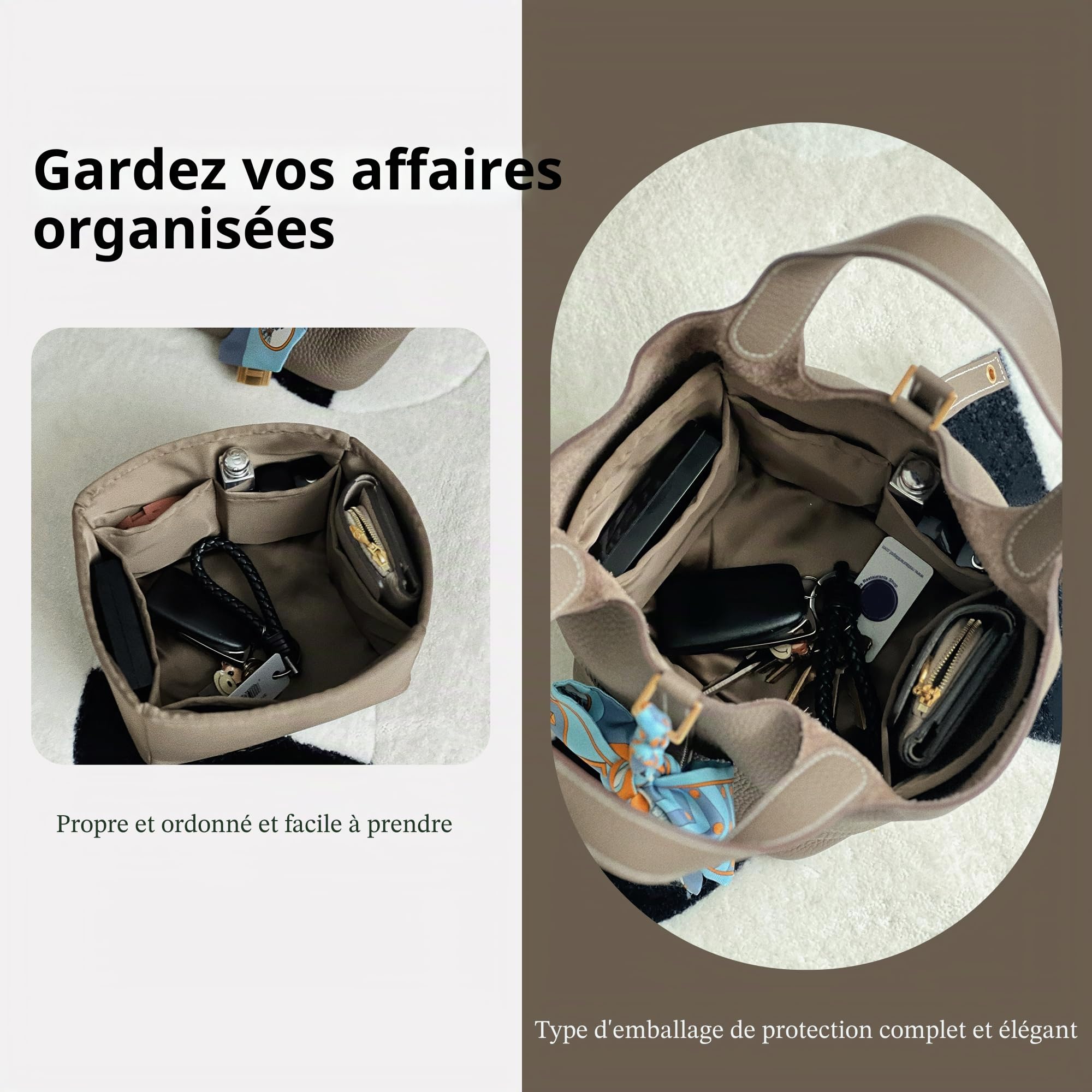 DGAZ Organisateur de Sac en Soie pour Hermès Picotin (18, Étoupe) | Soie Premium, Ultra Léger, Maintien de Forme Parfait, Protection Anti-rayure pour Sac de Luxe