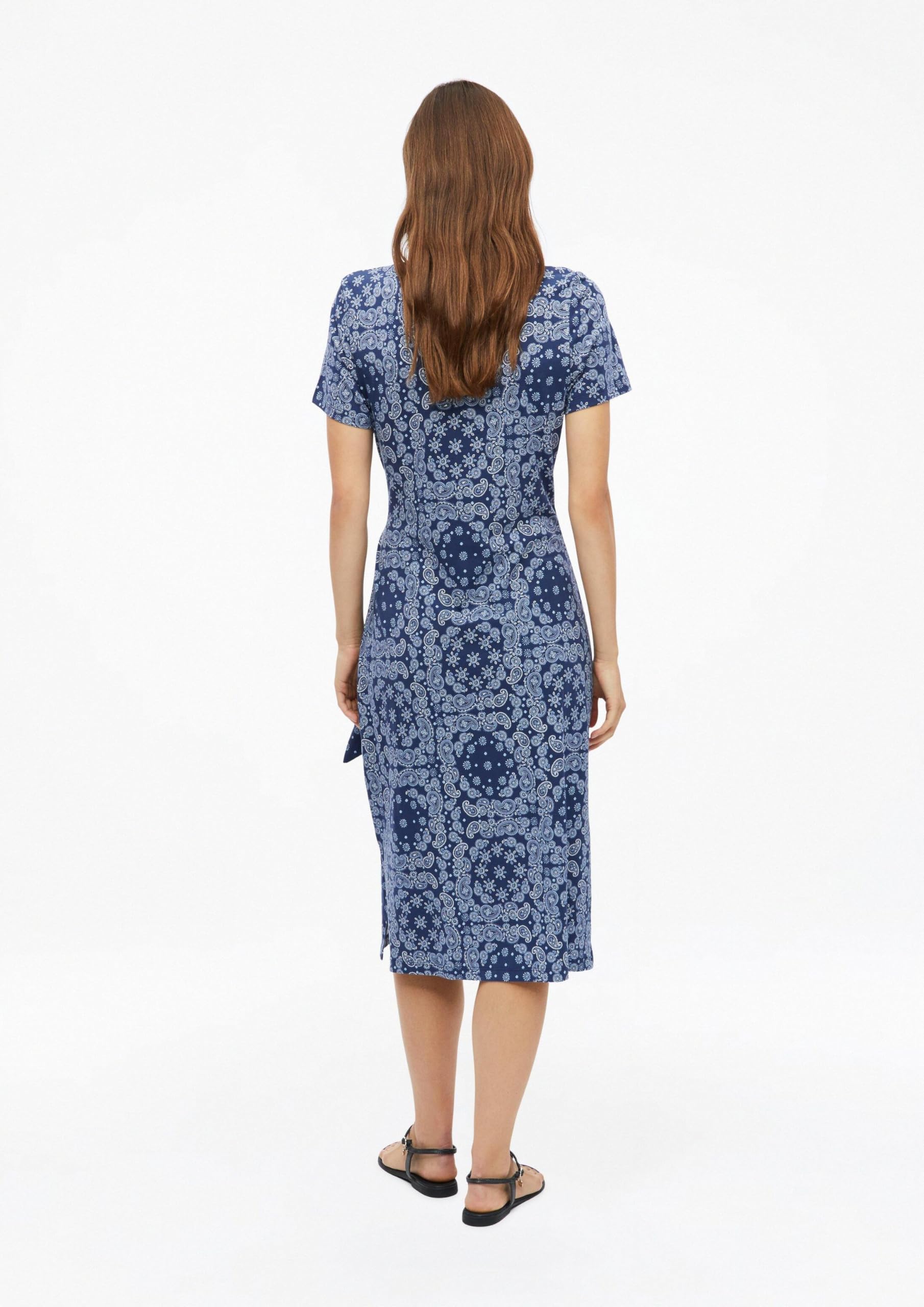 s.Oliver Damen Midi-Kleid – Regular Fit, Jersey, All-Over-Print, Knotendetail