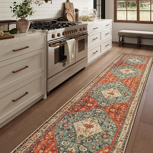 Miniatura 562 de Lahome Tapete tribal bohemio, pequeño, suave, antideslizante, lavable, de pelo corto, para piso en puerta, interior, entrada, baño, silla, Verde