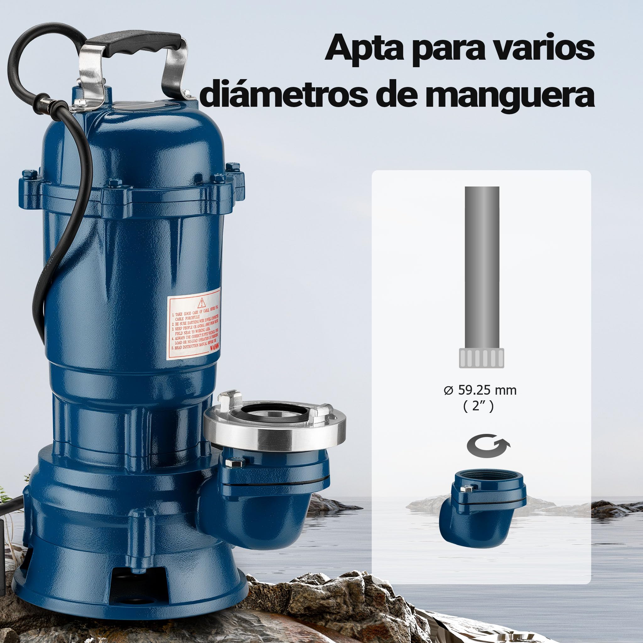 Wiltec Bomba sumergible aguas residuales 1100W 15000l/h 20m