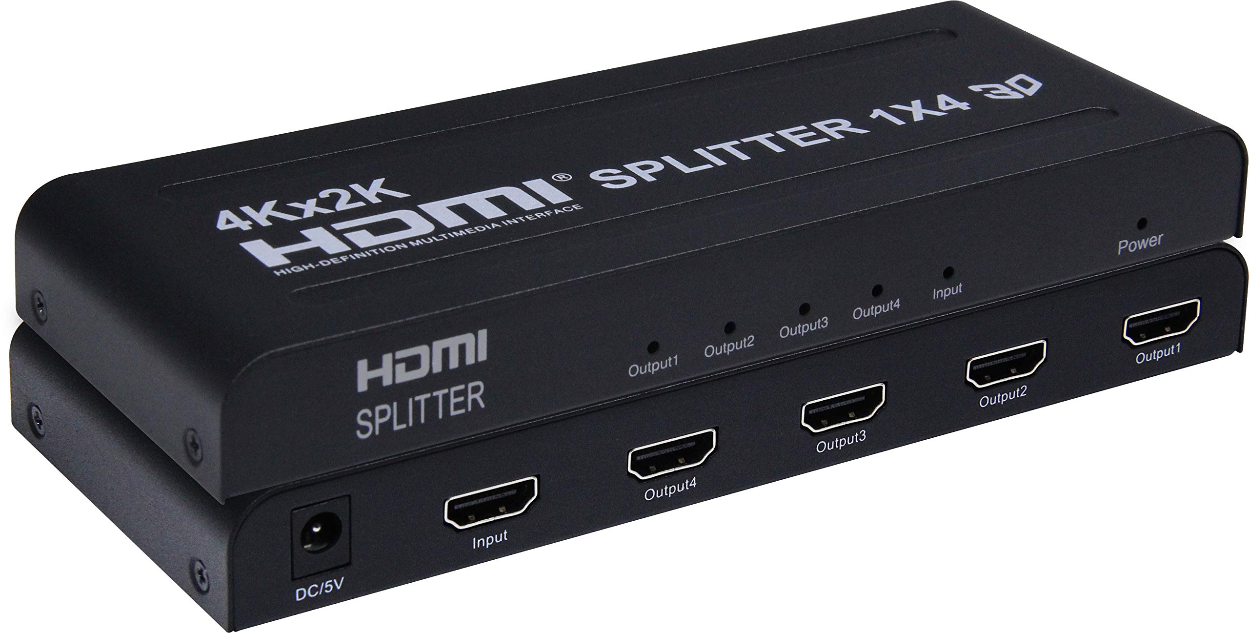 PremiumCord 4K HDMI Splitter 1-4 Port mit Netzteil, Metallgehäuse, Video Auflösung 4Kx2K 2160p UHD, Full HD 1080p, Farbe schwarz