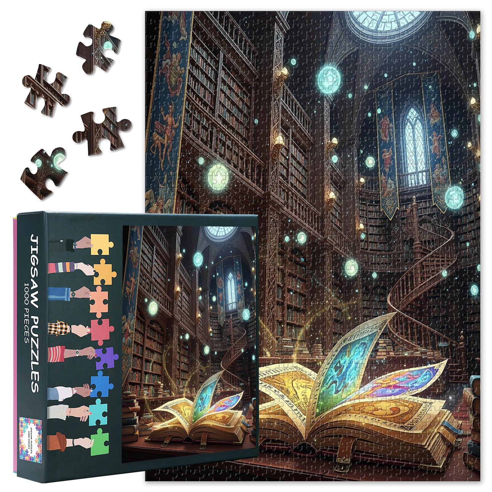 Jigsaw Puzzles 1000 Pieces, Mysterious Libraries and Magical Books Puzzles for Adults 1000 Pieces, Impossible Challenging Jigsaw Puzzle for Adults, 19.5 x 27.5 Inch