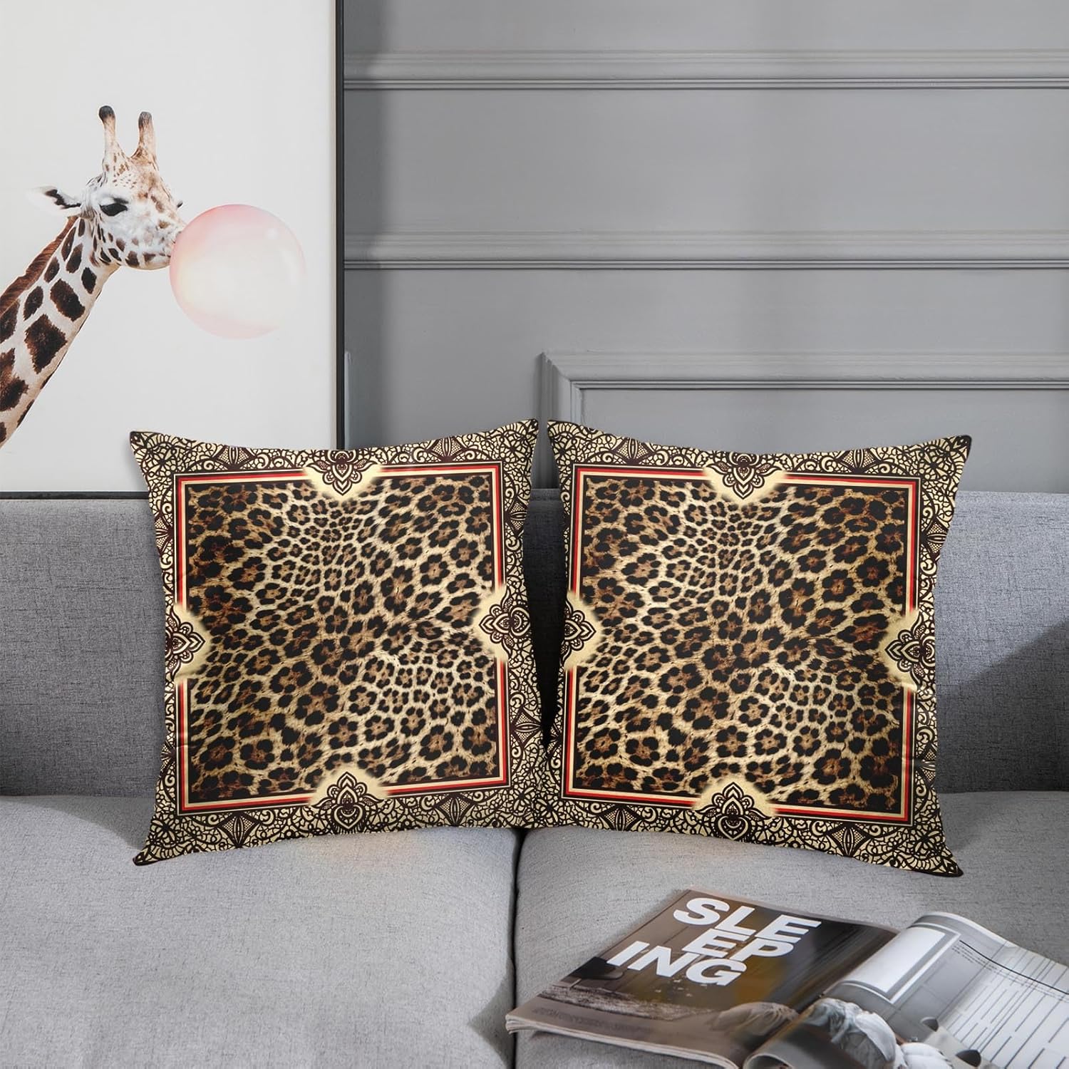 Emvency Set of 2 Throw Pillow Cover Case Beautiful Wild Leo Pattern Leopard Skin Shawl Animal Print Decorative Pillowcase 18"x18"(45cmX45cm) Case Cushion Cover for Bed Couch - Image 5