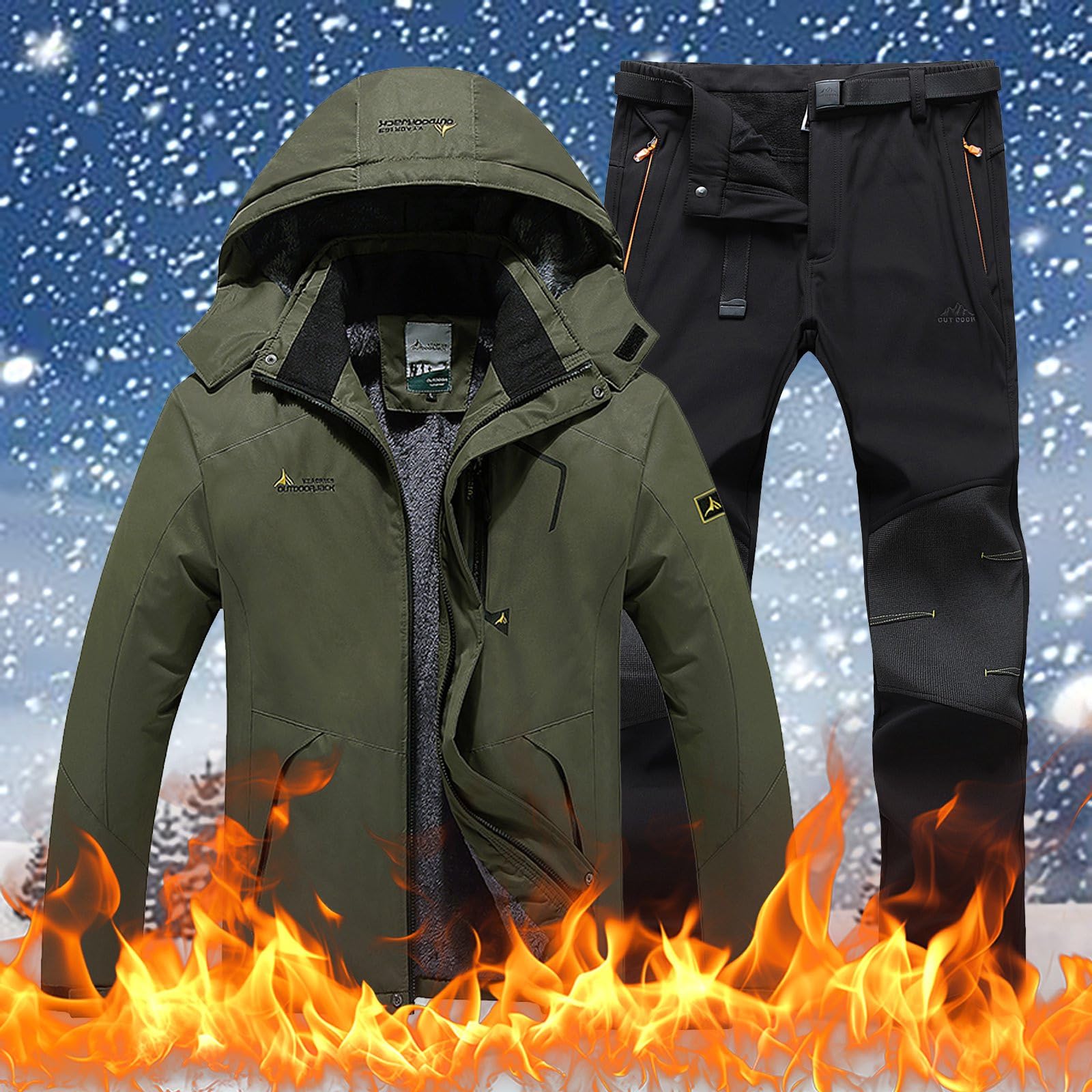 Generisch Abbigliamento da sci per uomo e donna, giacca invernale antivento e pantaloni con cappuccio, adatto per abbigliamento casual da sci all'aperto