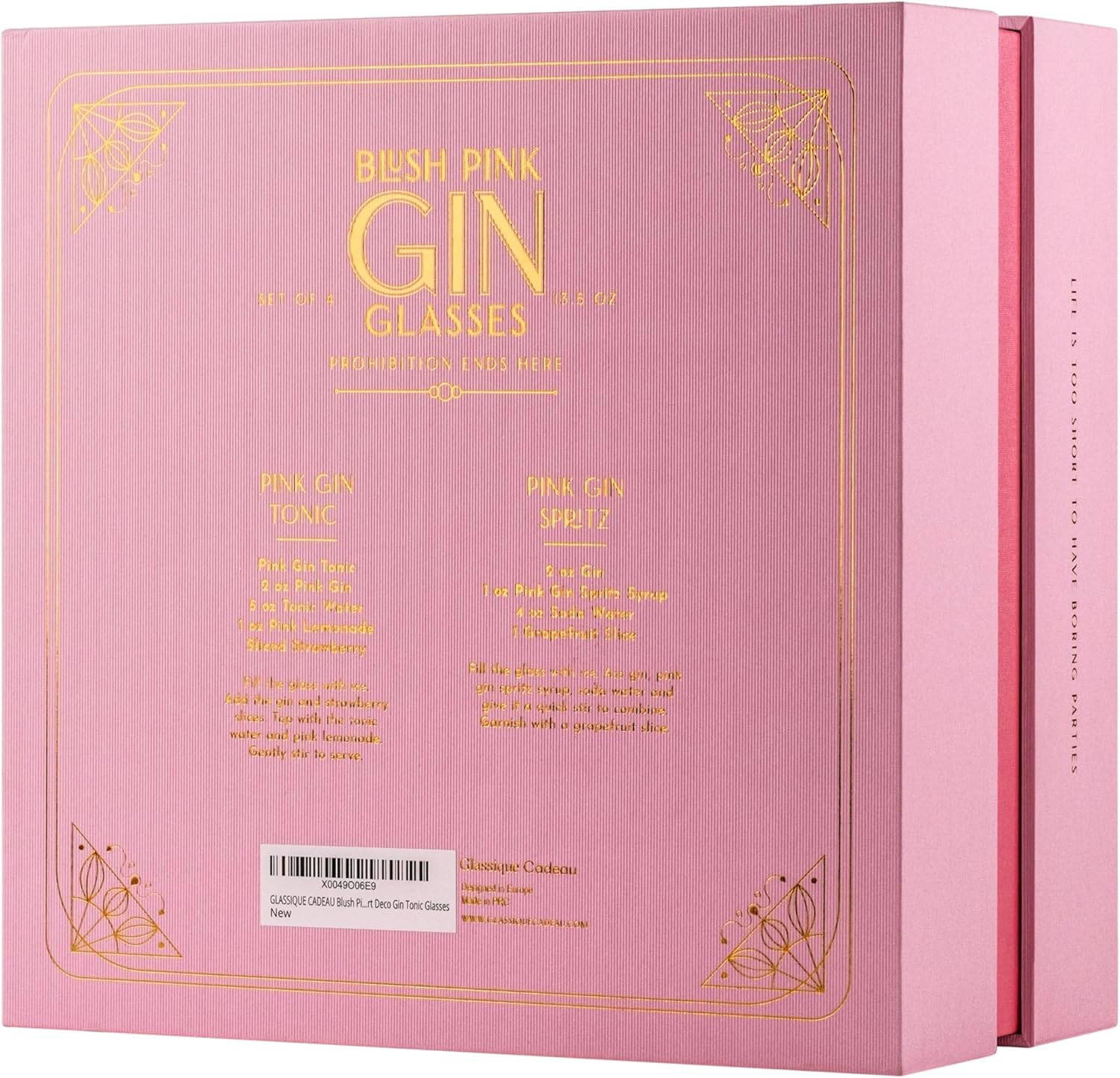 GLASSIQUE CADEAU Vintage Blush Pink Art Deco Gin and Tonic Glasses with Gold Rims | Set of 4 | 13.5 oz Stemless Crystal Balloons for Drinking Gin Cocktails | Retro Gift Goblets for Gin Lovers - Image 7