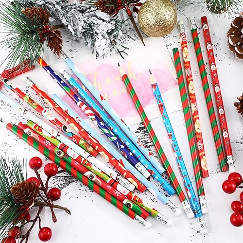 Miniatura 4 de Outus 48 lápices de Navidad con borrador, lápices de madera para regalos de Navidad y suministros de fiesta, 12 estilos