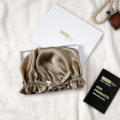 Miniatura 5 de ZIMASILK Gorro 100% de seda de morera para el cuidado del cabello de las mujeres, seda de doble capa, envoltura de seda natural para dormir con