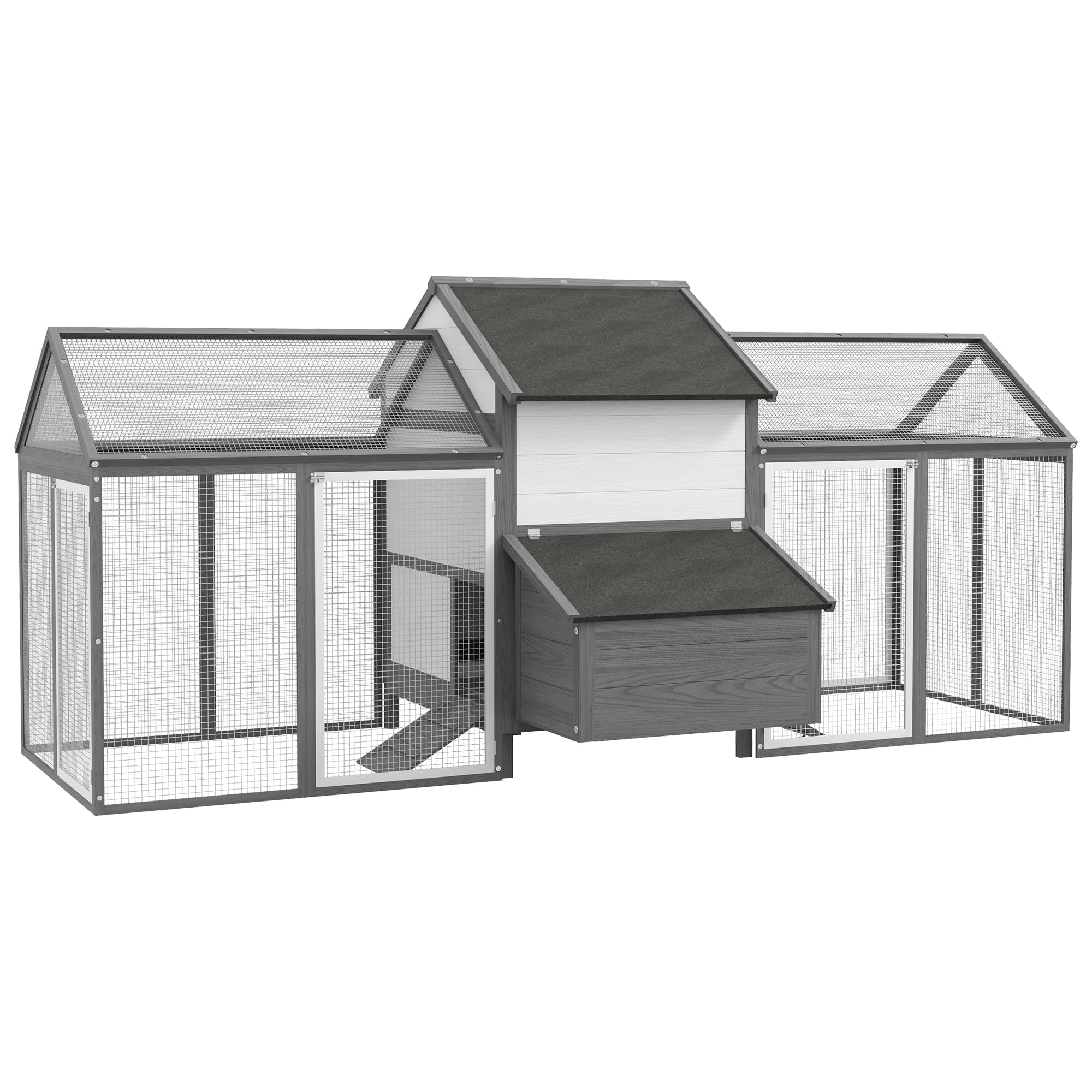 PawHut Poulailler en Bois avec pondoir 247 x 118 x 113,5 cm Gris