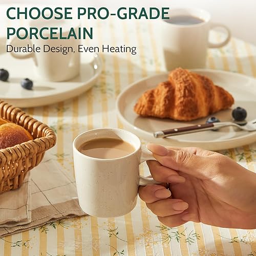 Vista 33 de Sweese Juego de 4 tazas de café expreso de porcelana de 3.5 onzas, tazas de café, tazas demitasse, color blanco