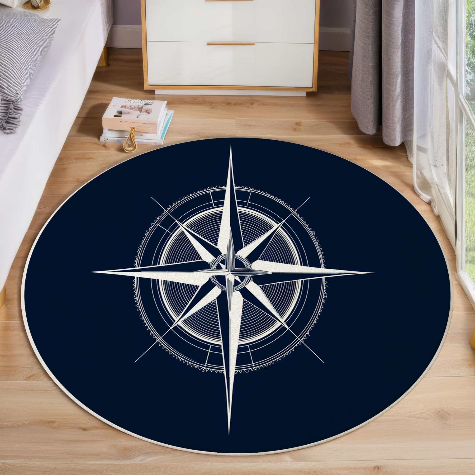 Tapis rond boussole pour chambre d'enfant décoration thème nautique marine