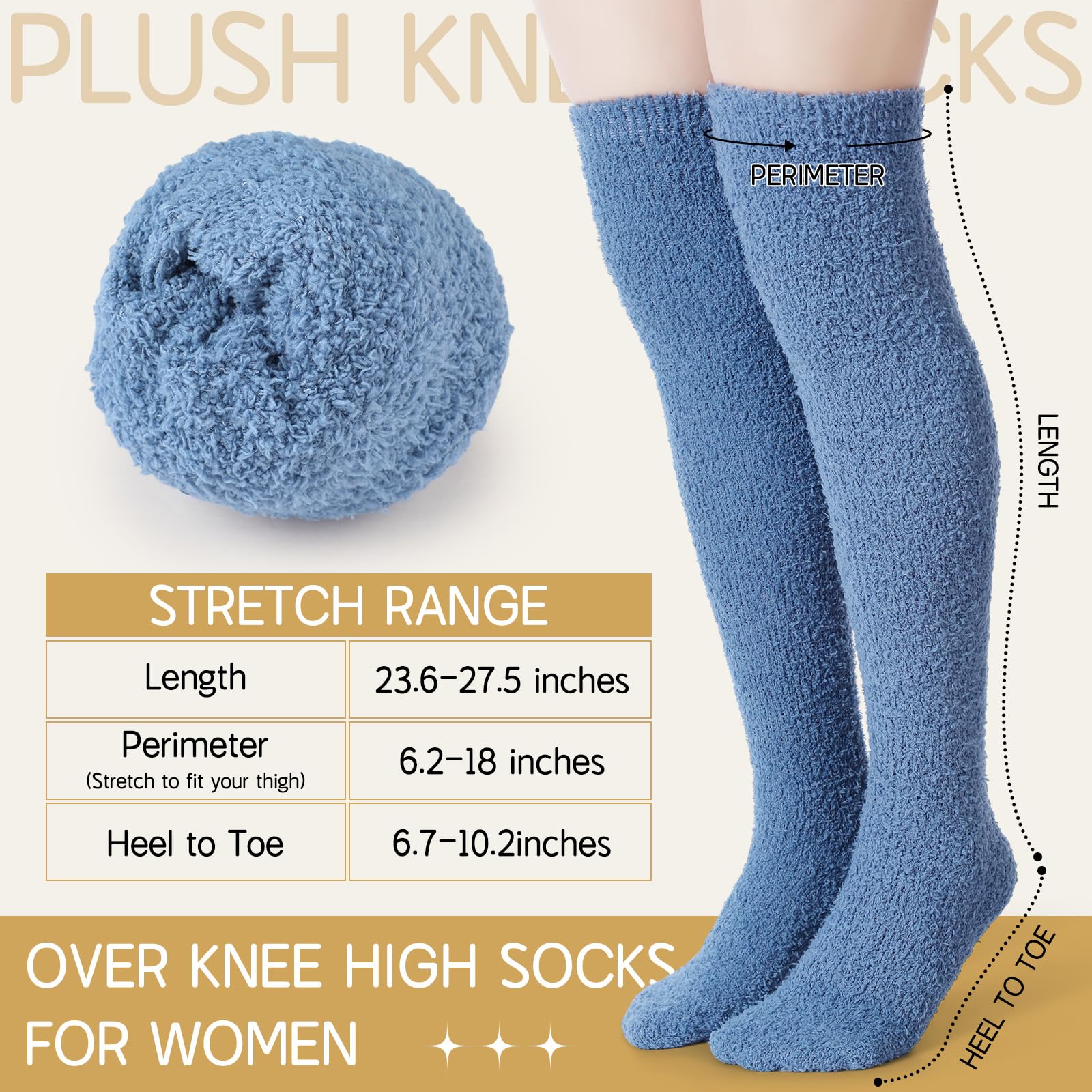 Liitrsh 6 pares de calcetines mullidos hasta la rodilla para mujer, suaves, largos hasta el muslo, cálidos, acogedores, calcetines de felpa
