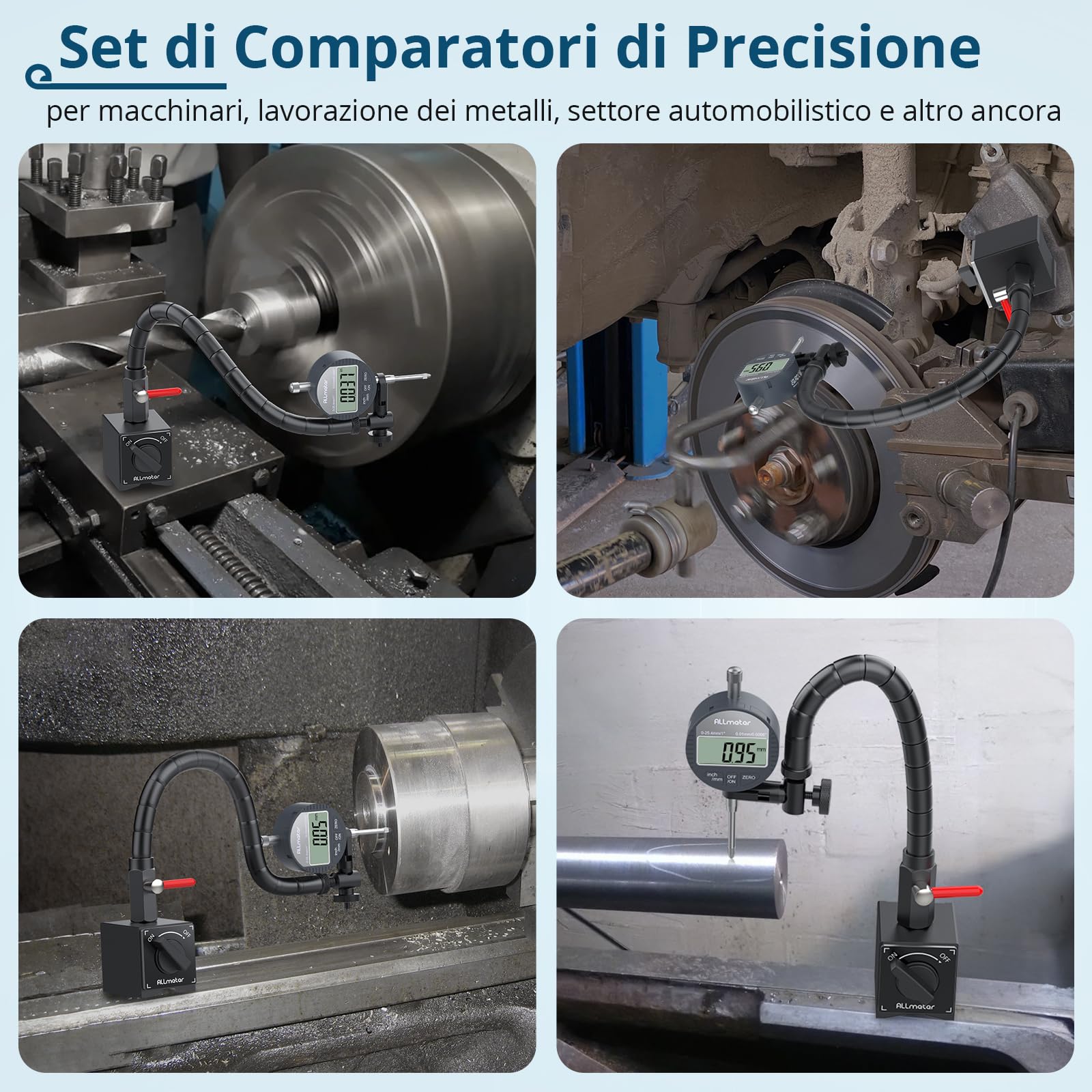 LCD Comparatore Centesimale 0-25.4mm con Base Magnetica Flessibile 80KG, Controllo ON/OFF, Indicatore Digitale di Precisione 0.01mm/0.0005" con Braccio Regolabile e Valigetta