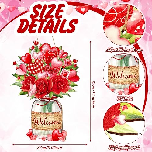 Miniatura 3 de Menkxi Letrero colgante de madera con forma de florero para el día de San Valentín, decoración de madera para el día de San Valentín, decoración
