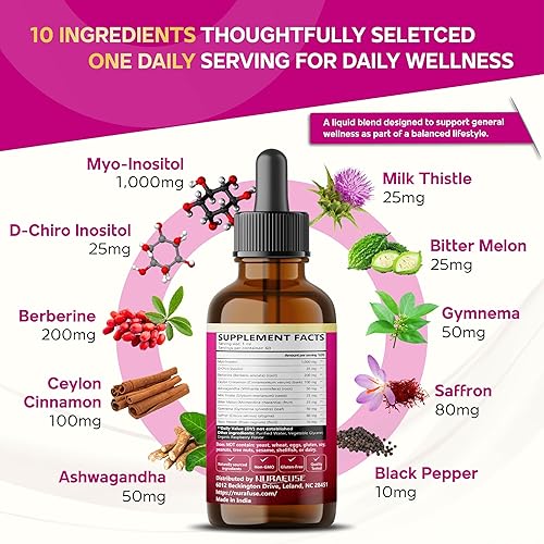 Miniatura 3 de Myo liposomal y D-Chiro inositol, berberina, canela, gotas líquidas de 1565 mg por porción, ultra potente, sabor a frambuesa, fabricado en Estados