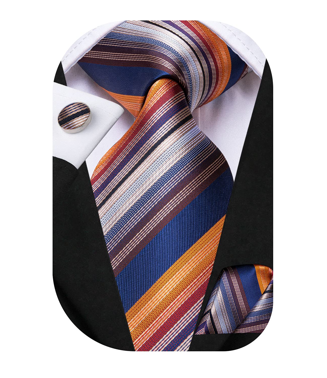 Dubulle Mens Paisley Striped Tie WOVEN Necktie for Men and Handkerchief Cufflinks Set Wedding Formal Business