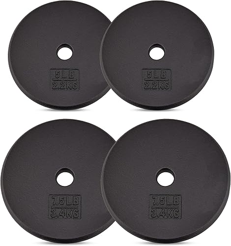 Miniatura 13 de Yes4All Placa de peso estándar de hierro fundido de 1 pulgada, ideal para entrenamiento de fuerza, peso múltiple: 5 libras a 25 libras (individual y