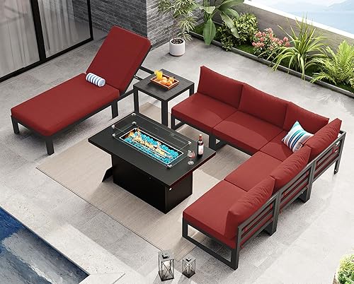 Miniatura 236 de NICESOUL 7 Piece White Powder-Coated Aluminum Patio Furniture with Fire Pit Table, 29 Inch Extra Wide Outdoor Sectional Sofa for 6, High-End Heavy