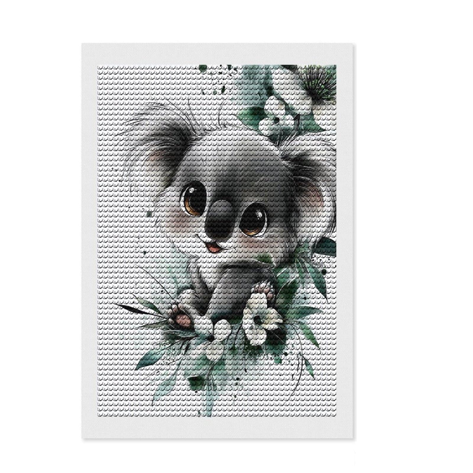 Junmoney Cute Koala Artwork Diamond Painting Kit 8"x12", Aesthetic Room Decor, Christmas Gift, Farmhouse Decor, Holiday Gift Idea