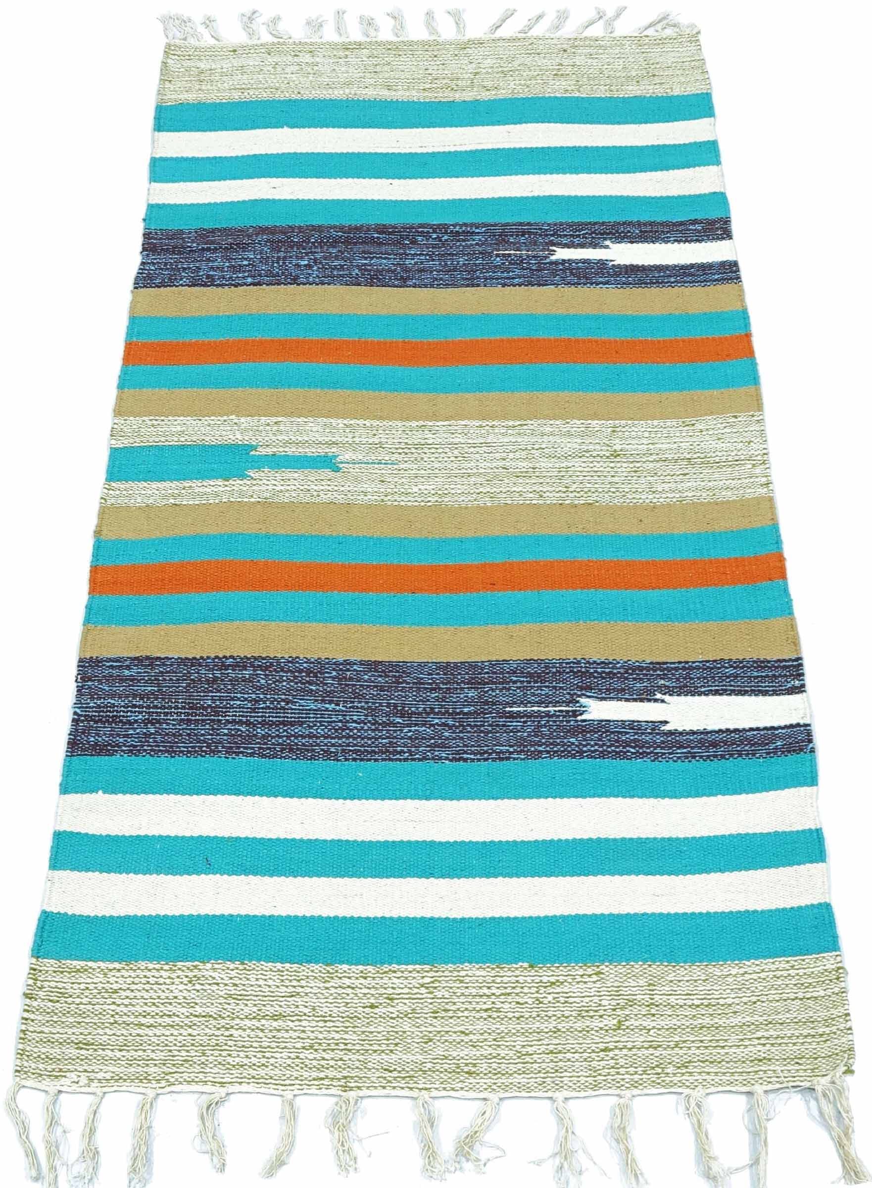 Knallbunter Kelim Teppich 60x120 Handgewebt Mehrfarbig Streifen Handarbeit 14