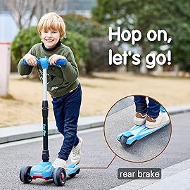 LOL-FUN Scooter for Kids Ages 3-5 Years Old Boys Girls with 3 Wheel LED Lights, Extra-Wide Childrens Foldable Kick Scooter for Kids Ages 6-12 Toddler with 4 Adjustable Height and Lean-to-Steer - Blue