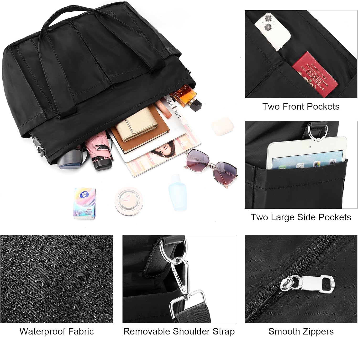 Nylon Tote Bag for Woman Large Lightweight Crossbody Shoulder Bag Tote Handbag with Detachable Strap for Travel - Image 5