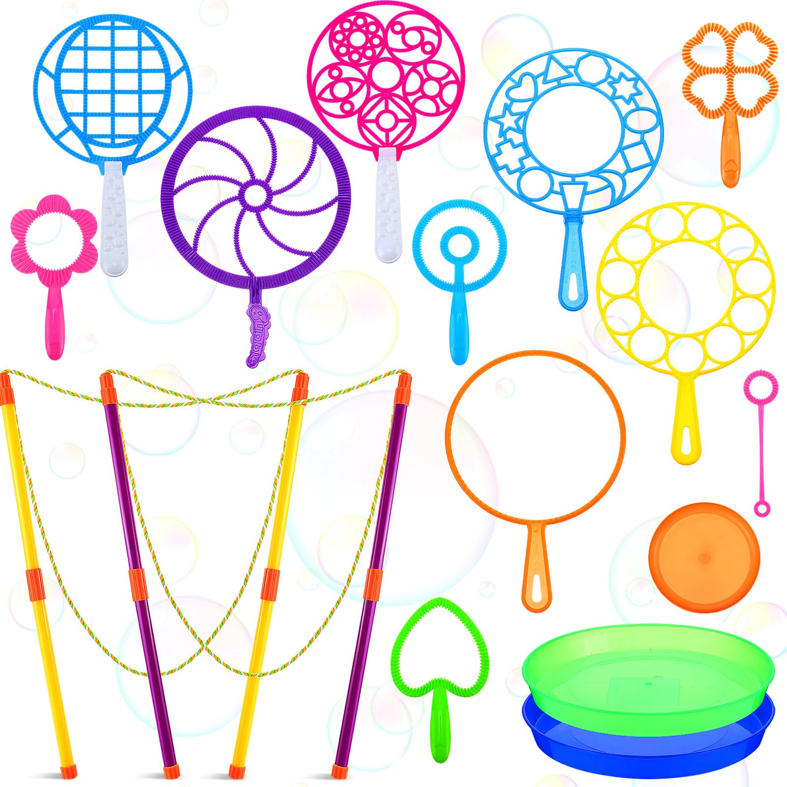 Lenwen 16 Pcs Giant Bubble Wands Kit Big Maker Toy Large Gigantic Bubble Wands with Refill and Tray for Summer School Birthday Outdoor Playtime Fun Activity Party Favors(Classic)