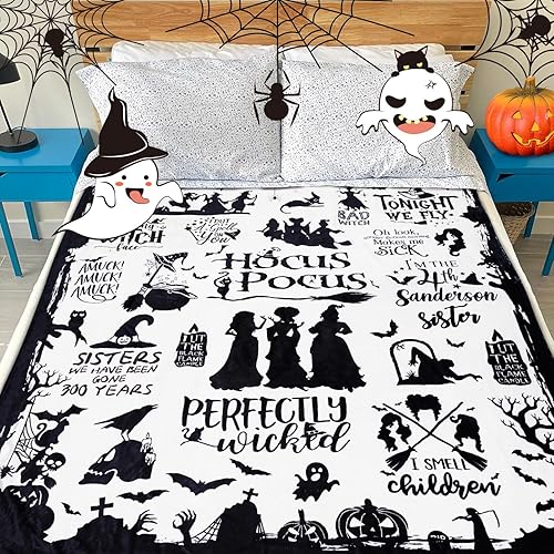 Miniatura 6 de Metawu Manta de Halloween, manta de franela de bruja, para niños y mujeres, manta de Halloween para sofá, cama, decoración de silla, 50 x 60 pulgadas