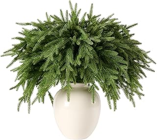 12Pcs 18'' Norfolk Pine Stems Realistic, Lifelike Christmas Greenery Pine Branches for DIY Wreaths, Vase Fillers, Indoor Outdoor Decor, Real Touch Christmas Decorations for Table, Mantle