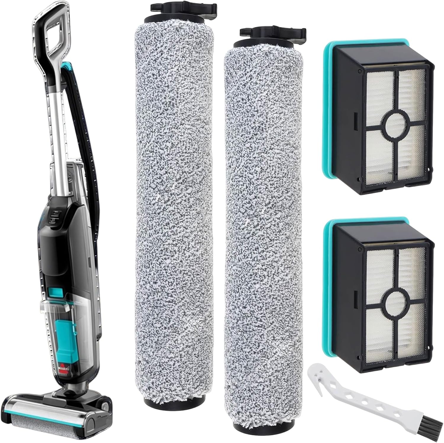 2PC Multi-Surface Vacuum Brush Rolls and 2PC Replacement Vacuum Filters, Fit for Bissell CrossWave 3831, HF2 3845 3847 3848 Vacuum Cleaner, Bissell Crosswave Hard Floor Expert Vacuum Accessories