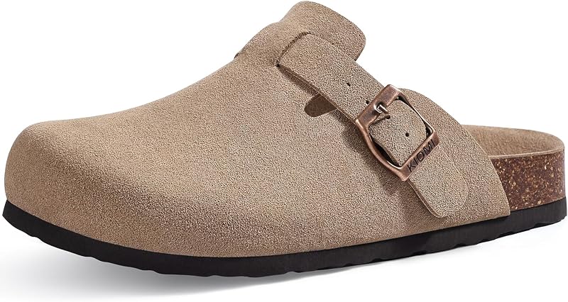 KIDMI Unisex Vegan Suede Clogs Mules with Cork Footbed | Slip On Design, Arch Support, Indoor/Outdoor Versatility, and Potato Shoe Inspired Style