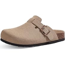 KIDMI Unisex Vegan Suede Clogs Leather Mules Womens Mens Cork Footbed Potato Shoes with Arch Support, Light Apricot, Size 40