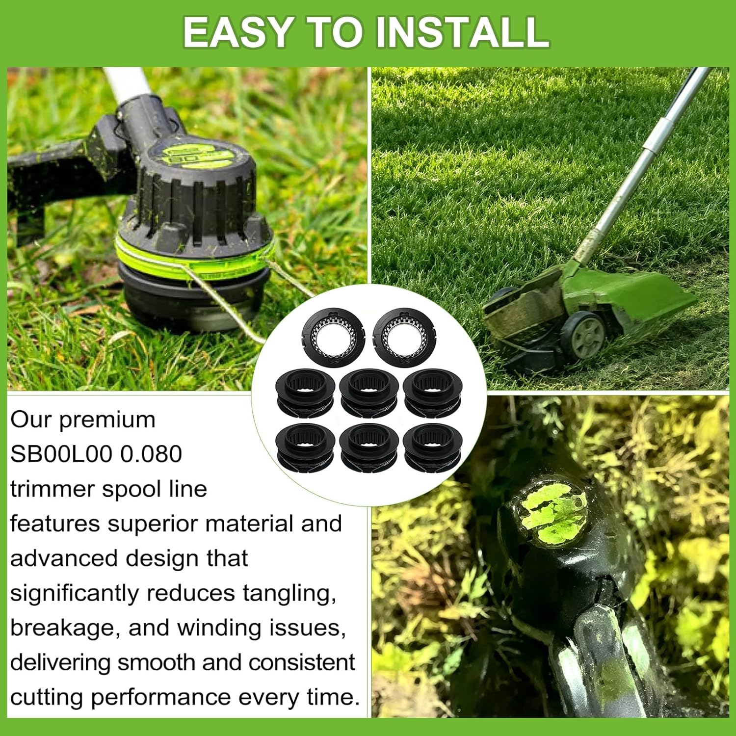 SB00l00 Spool for Greenwork 60v 80v String Trimmer ST60V ST80L210 STBA80L210 ST80L210 ST80L00, 080" Bump Feed Dual line Replacement String Trimmer Spool for Snapper ST60V ST60V-T0,17ft, .080" view 5