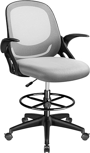 Devoko Silla de dibujo alta de oficina con reposabrazos abatibles, silla ejecutiva de escritorio para computadora con ruedas bloqueables y anillo