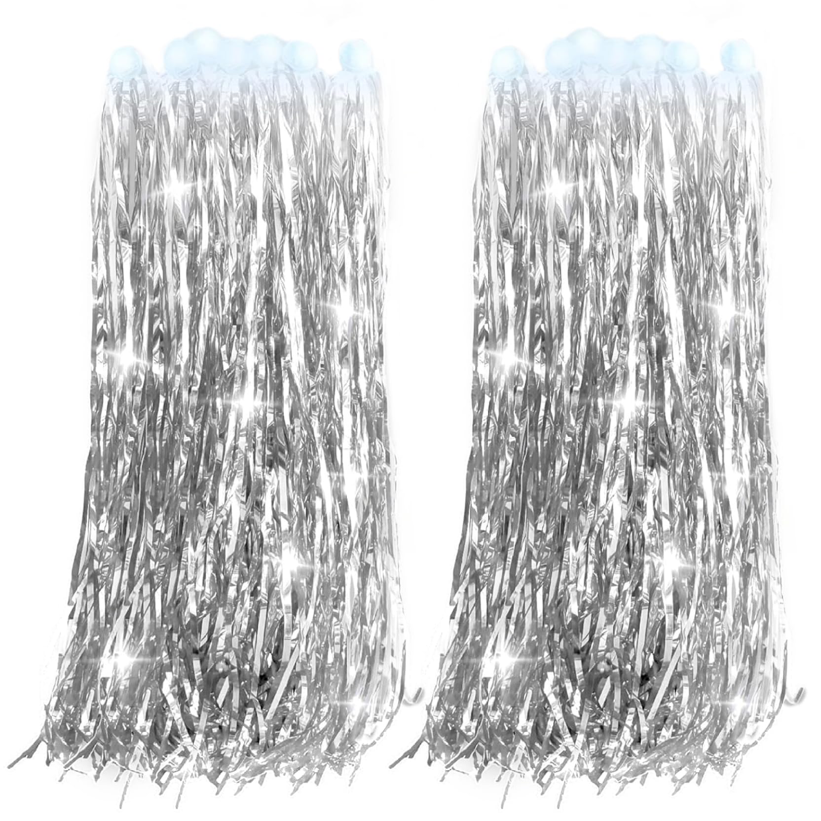 Riouwal 100Pcs Light Wands for Wedding, Foil Tassel Wedding Sparklers Stick LED Light Up Ribbon Tinsel Wands Silver Decorations for Baby Shower Birthday Party