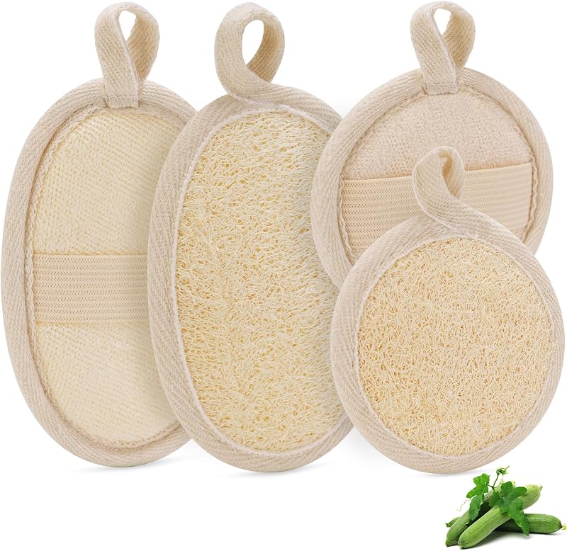 PJERASR Conjunto com 4 buchas de bucha vegetal natural para corpo e rosto
