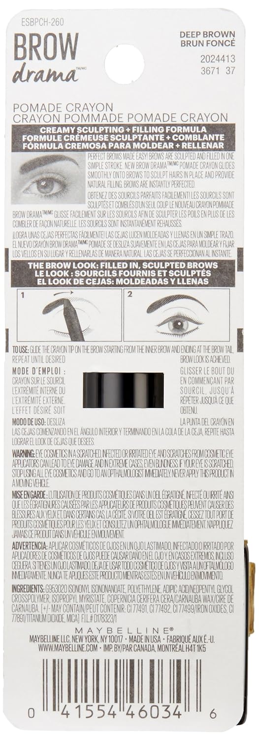 Maybelline New York Brow Drama Pomade Crayon, Deep Brown, 0.04 oz.