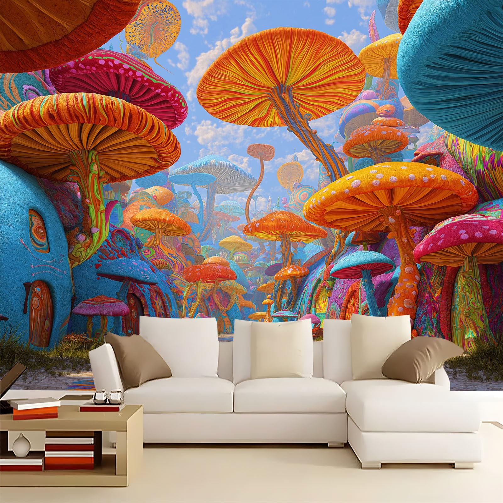Tapeta 3D, las grzybowy, 250 x 175 cm, murale ścienne, sztuka cyfrowa, flizelina, fototapeta, do salonu, sypialni, pokoju dziecięcego, biura, dekoracja, łatwa instalacja