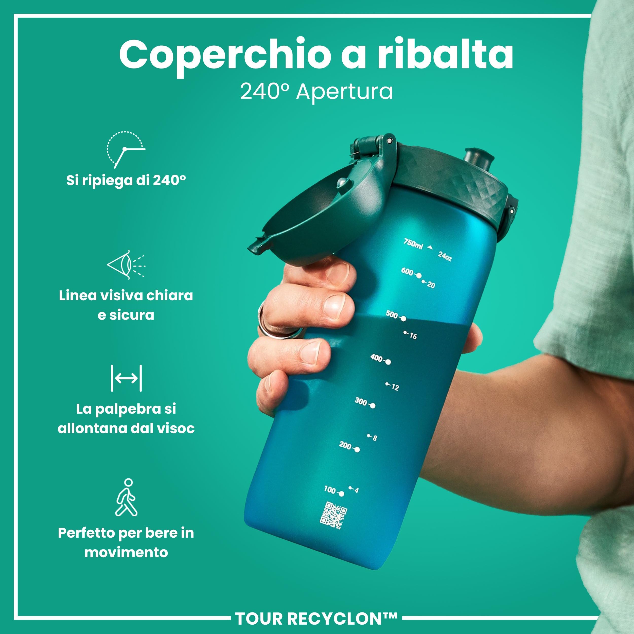 Ion8 Borraccia a Prova di Perdite, 750ml, Sportiva, Facile da Aprire, Serratura Sicura, Maniglia per il Trasporto, Lavabile in Lavastoviglie, Senza BPA, Agarre Contorneado, Acqua