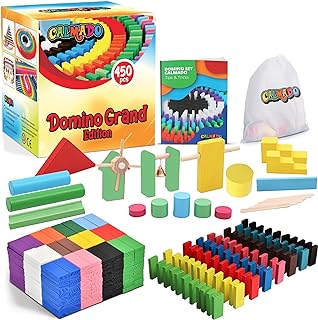 Calmado - Dominoes, 450 pcs Dominoes Set, Games/Toy Made from Wood, Family Games Domino Grand Edition Set + Bag+ Instruction Manual + Accessories