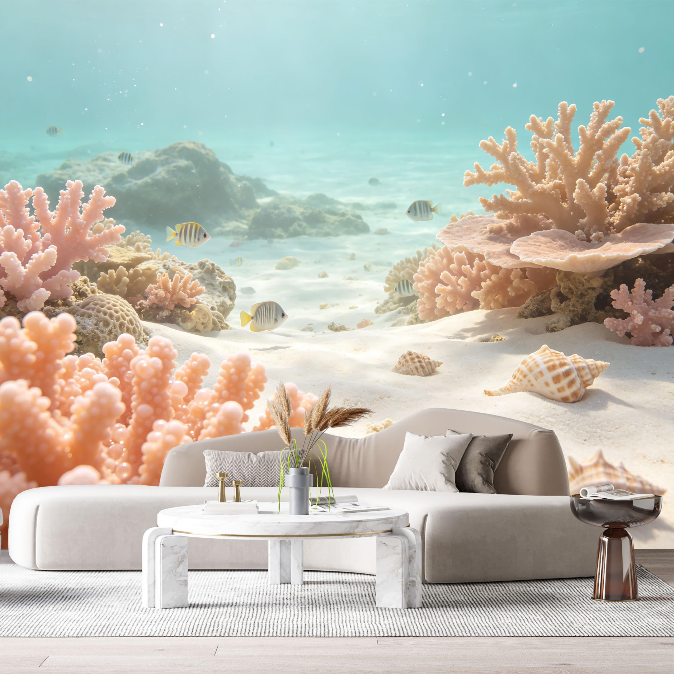 Custom Size Wall Murals Ocean Marine Tropical Coral Reef Fish Seashells Underwater Scenery SelfAdhesiveWall Fabric Removable Wallpaper Wall Decor for Living Room Bedroom Bathroom