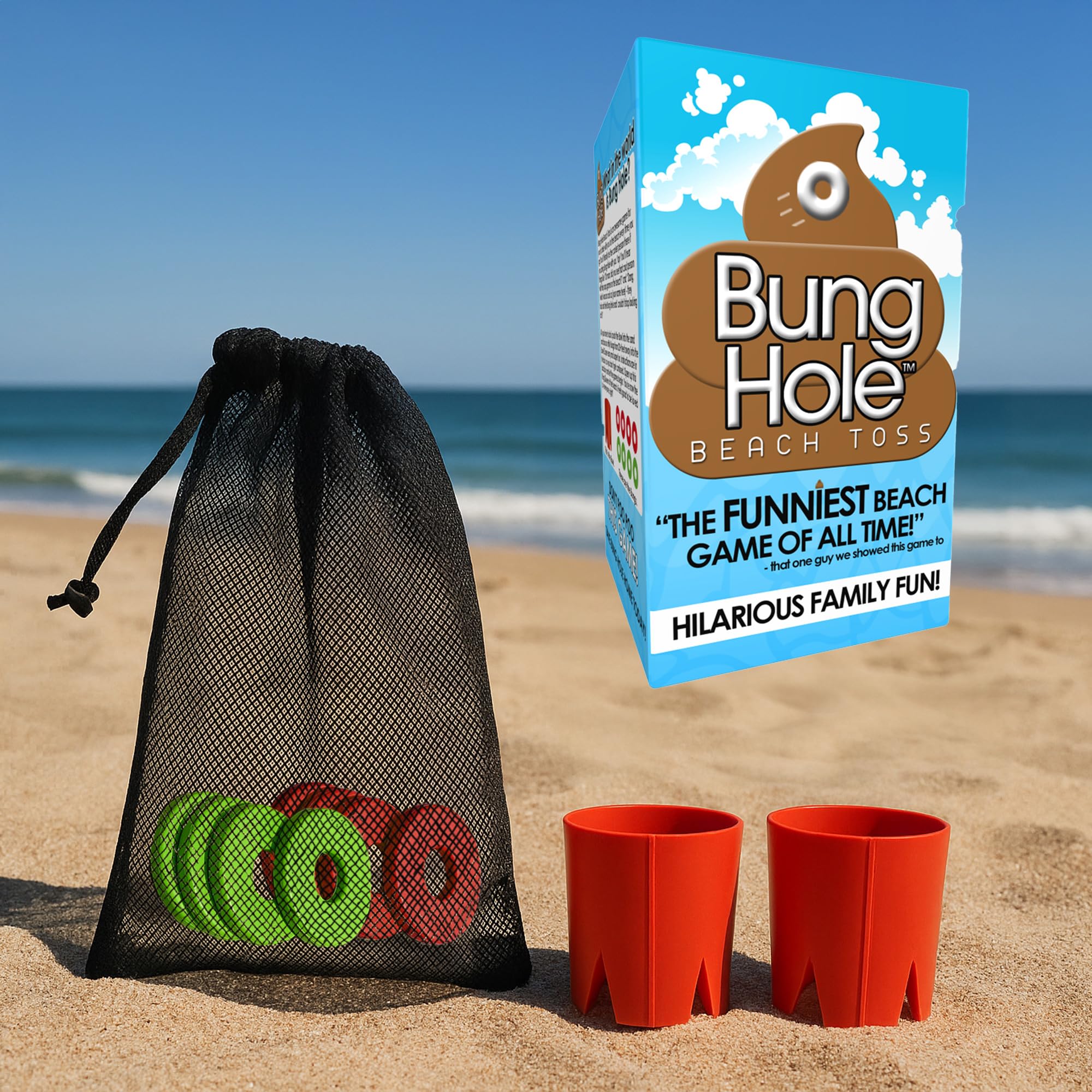Bunghole Beach Toss Game – Fun & Portable Ring Toss Game – Lightweight Mini Cornhole Set for Beach, Backyard or Lake – Travel-Friendly Entertainment with Easy Setup