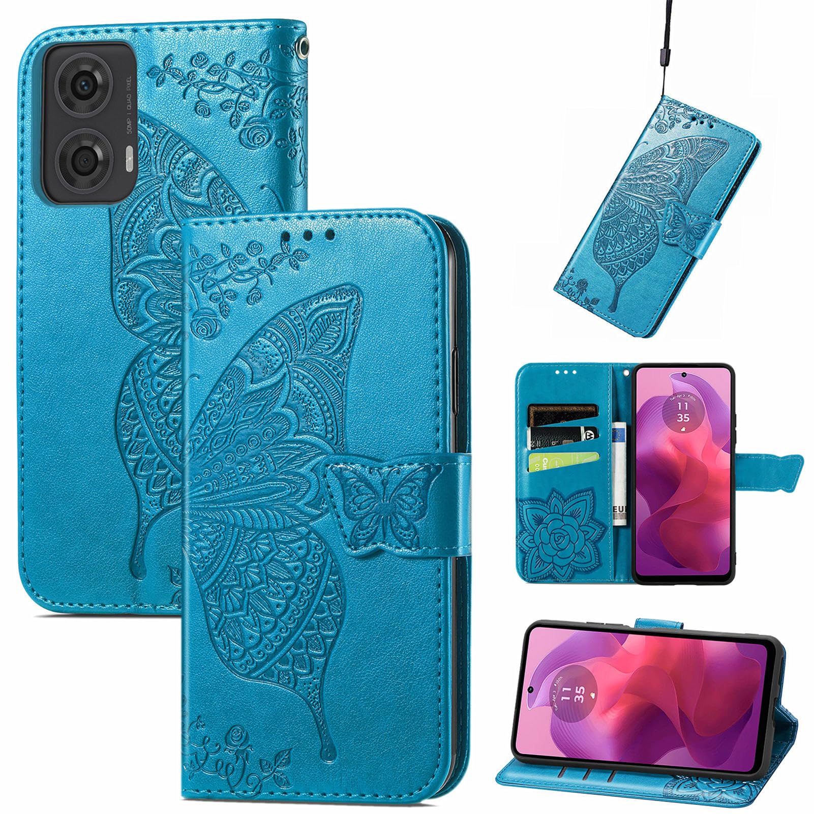 Cover Motorola Moto G24/G04 Con Portafoglio E Stand, Custodia In Ecopelle Viola