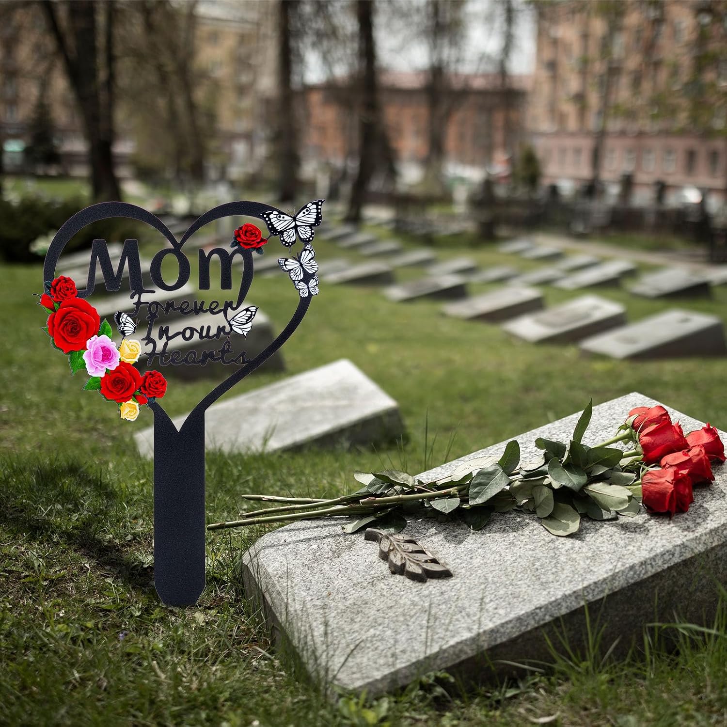 Cemetery Decorations for Grave Mom, Grave Decorations for Cemetery, Memorial Heart Graves Markers for Outdoors thumbnail