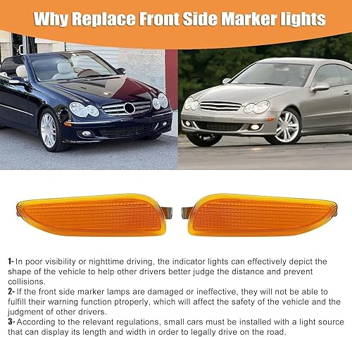 Miniatura 2 de Priprilod Luz de marcador lateral intermitente delantera izquierda+derecha compatible con Mercedes CLK 320 350 500 2003-2009 parachoques delantero