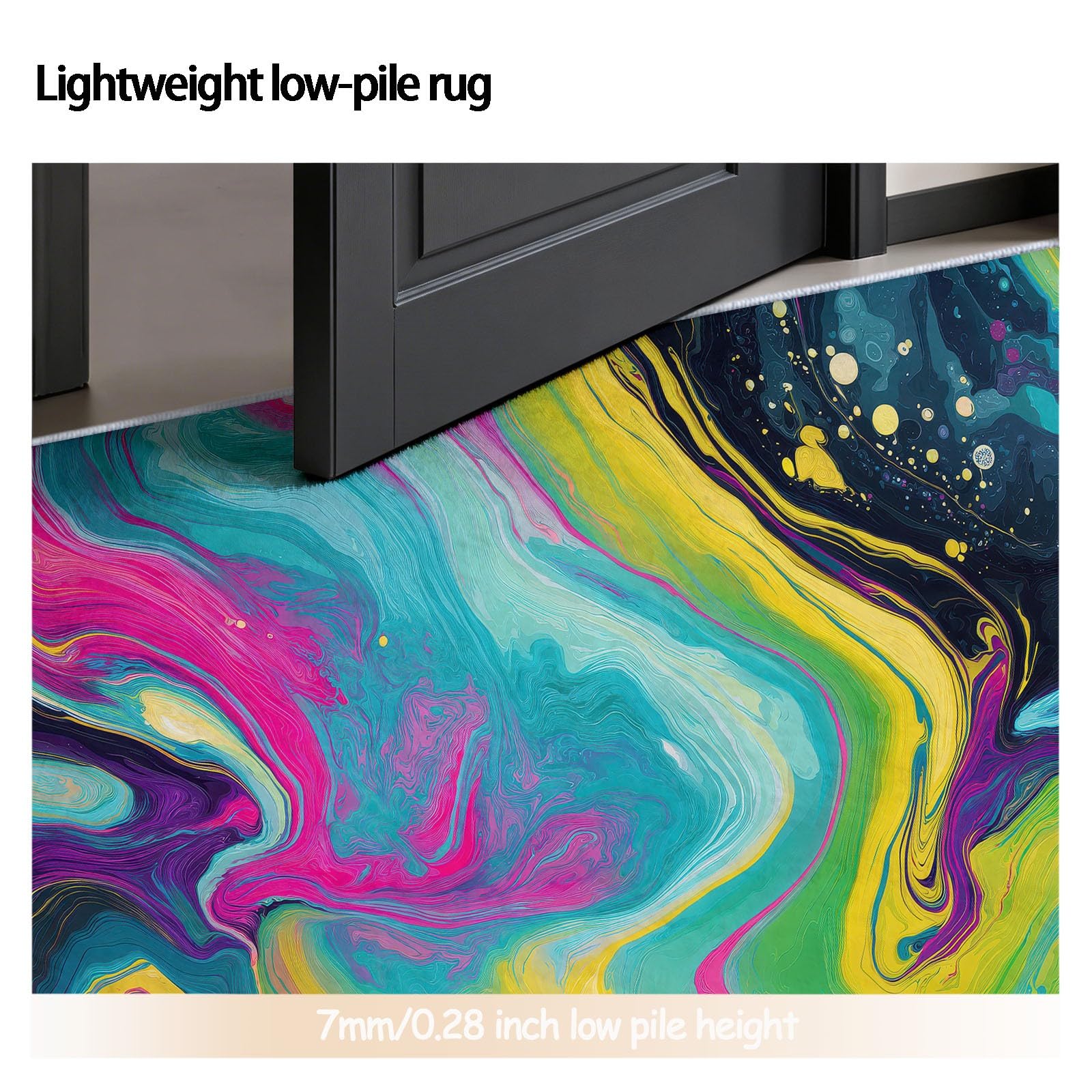 Générique Tappeto rotondo Art 180 cm, tappeto lavabile in lavatrice per soggiorno, antiscivolo, stampa in marmo neon ombreggiato psichedelico per sala giochi, rosa blu